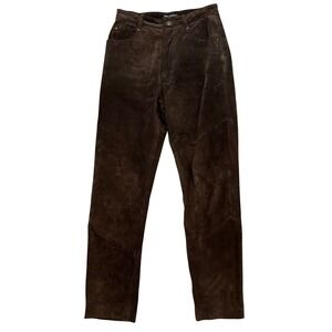 Wilsons Leather Vintage 90s Suede Pants Brown High Rise Straight Leg Womens 8‎